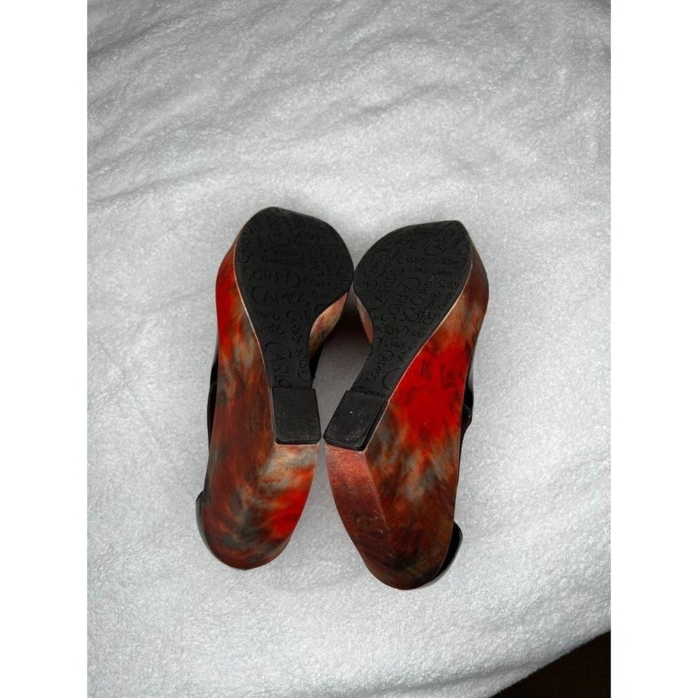 CARLOS 10 Peep Toe Wedge Heels Black Patent Marble Platform - Picture 2 of 6